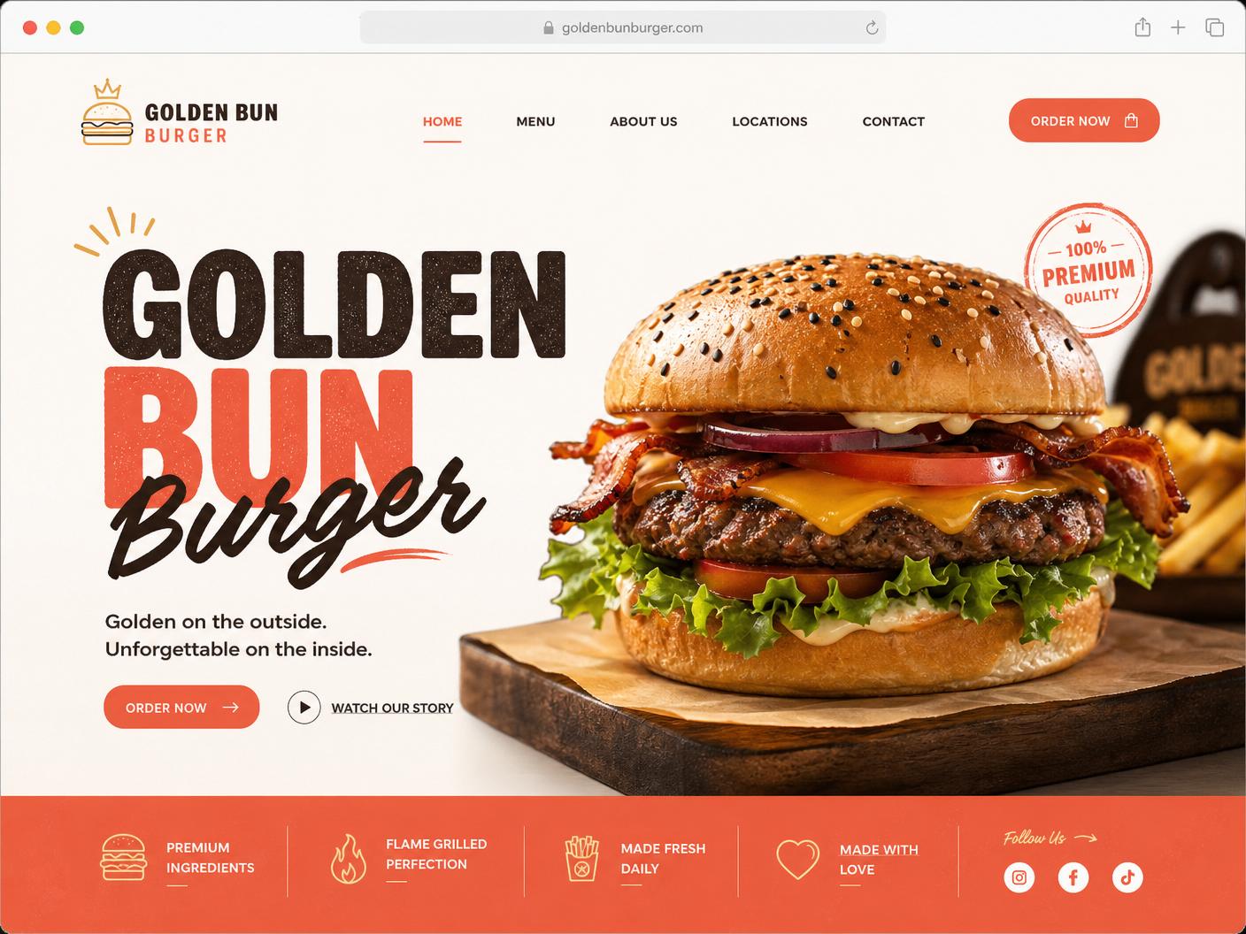 Golden Bun Burger website mockup — sample project